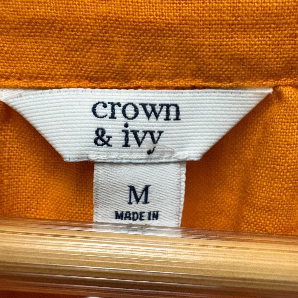 Crown & Ivy Womens Marigold‎ Orange 100% Linen Eyelet Lace Sleeveless Top M - Picture 7 of 8
